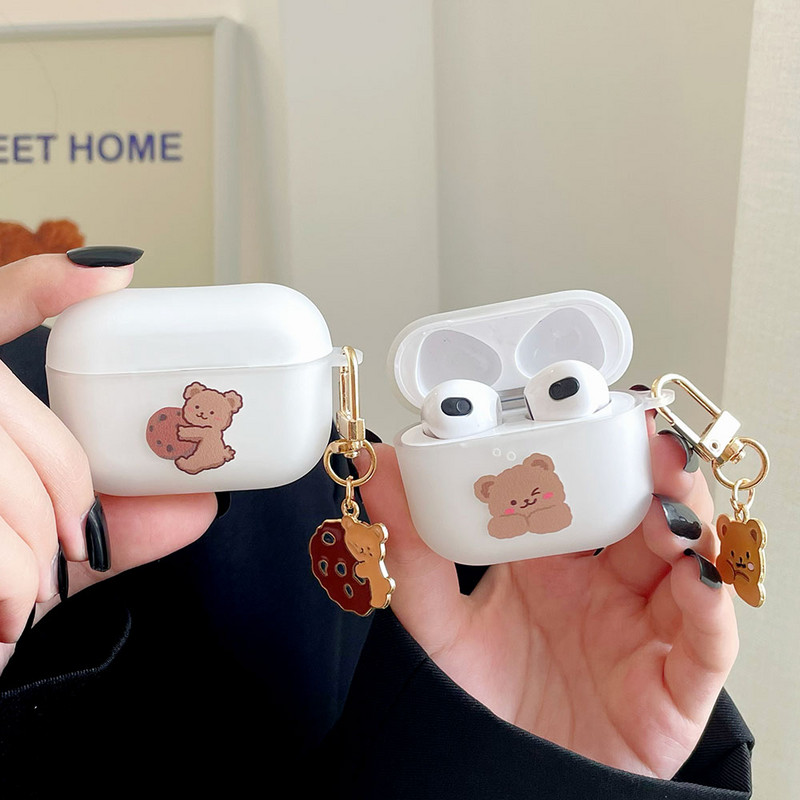 Husă mată pentru căști cu urs de desene animate pentru AirPods 3 2 Husă moale TPU drăguță pentru căști AirPods Pro Huse cutie de încărcare cu breloc