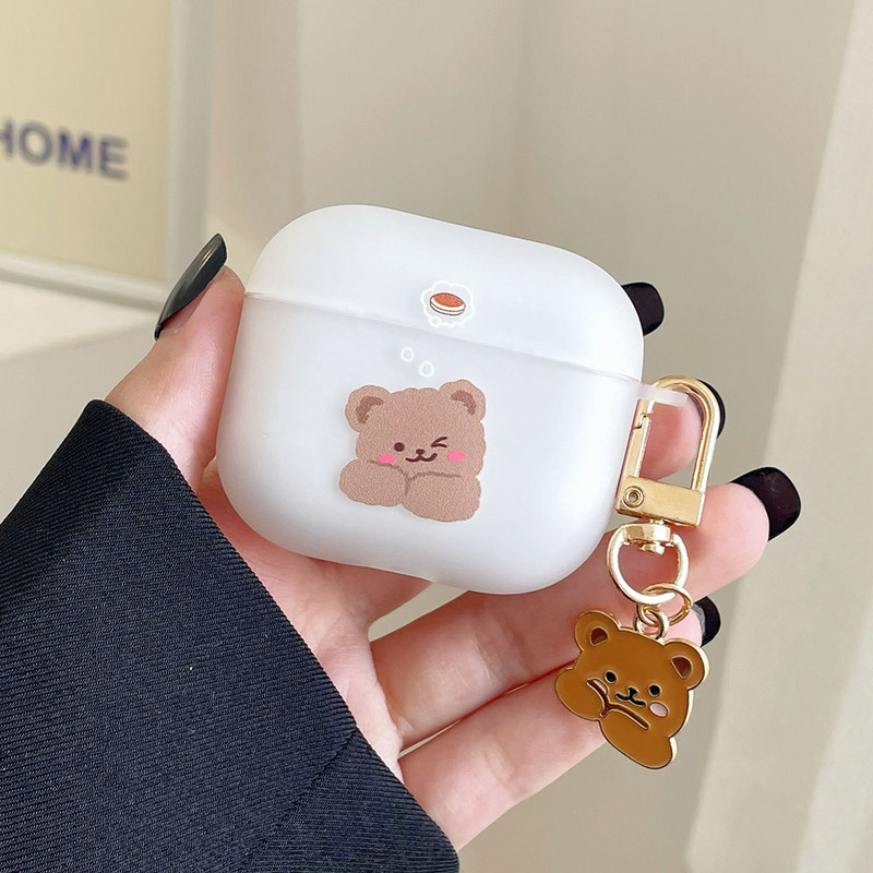 Husă mată pentru căști cu urs de desene animate pentru AirPods 3 2 Husă moale TPU drăguță pentru căști AirPods Pro Huse cutie de încărcare cu breloc
