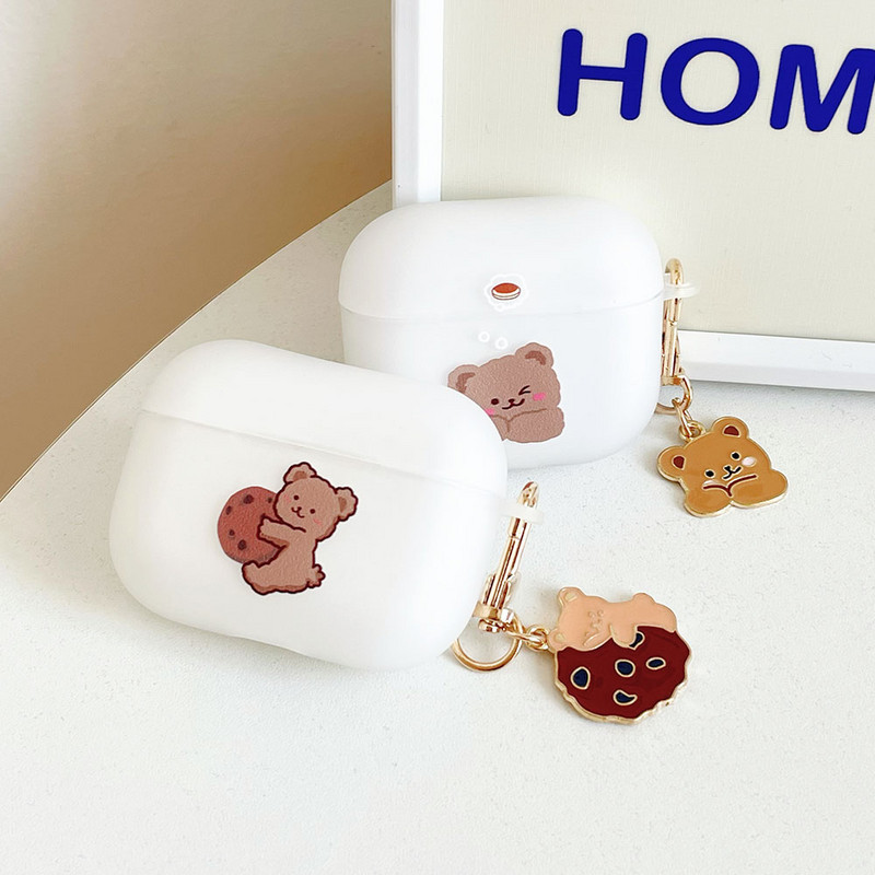 Husă mată pentru căști cu urs de desene animate pentru AirPods 3 2 Husă moale TPU drăguță pentru căști AirPods Pro Huse cutie de încărcare cu breloc