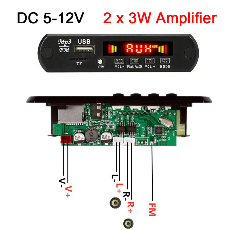 2*15W/2*25W erősítő MP3 lejátszó modul Bluetooth kompatibilis 5.0 dekóder tábla 12 V 50 W erősítő autós FM rádió modul mp3 lejátszók