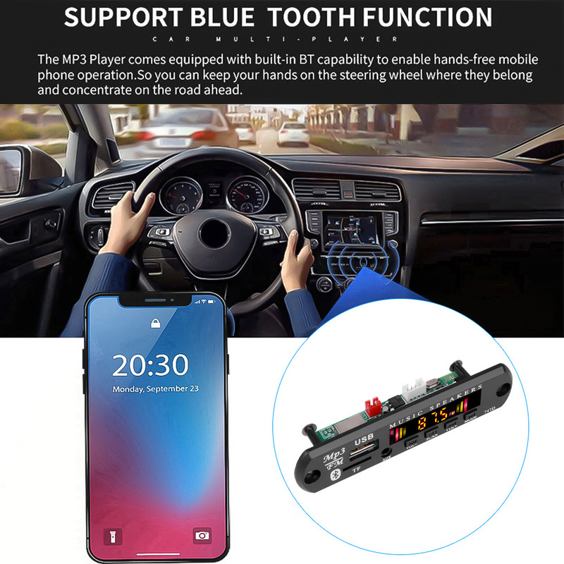 Kebidu Bluetooth 5.0 Receptor Kit Auto MP3 Player Placă Decodor Ecran Color Radio FM TF USB 3,5 Mm AUX Audio Pentru Iphone XS