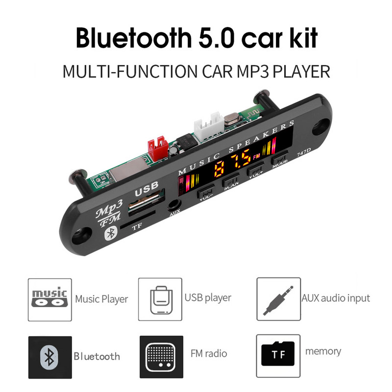 Kebidu Bluetooth 5.0 Receptor Kit Auto MP3 Player Placă Decodor Ecran Color Radio FM TF USB 3,5 Mm AUX Audio Pentru Iphone XS