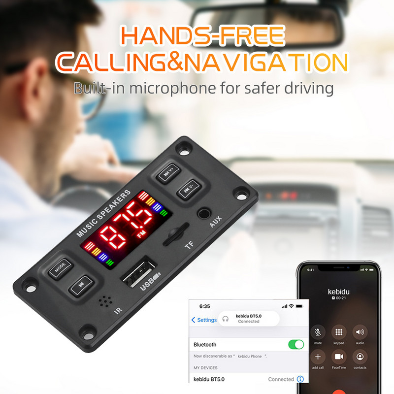 2*60W 120W võimendi Bluetooth 5.0 MP3 dekoodri tahvel DC 12V 24V muusikapleier USB LINE IN FM raadio salvestamine vabakäekõne