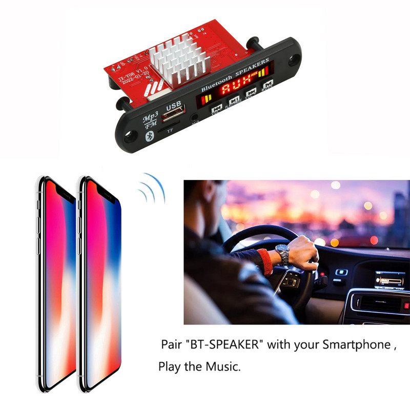 2*60W võimendi 120W DC 8-24V MP3-dekoodri tahvel Kõnede salvestamine Bluetooth5.0 auto MP3-mängija USB-moodul FM kaugjuhtimispuldiga