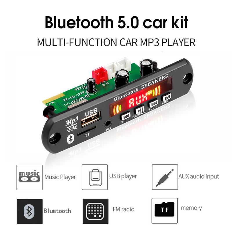 MP3-dekoodri tahvel 80W võimendi Bluetooth 5.0 MP3-mängija 5V-26V 12V auto FM-raadio moodul vabakäekõnede salvestamine AUX TF/U-ketas