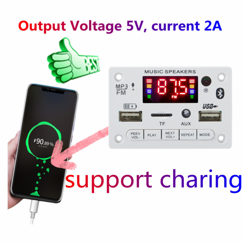 ARuiMei mikrofon kihangosító Bluetooth5.0 dekódoló tábla modul vezeték nélküli autós USB mp3 lejátszó bluetooth TF kártyahely / USB / FM /
