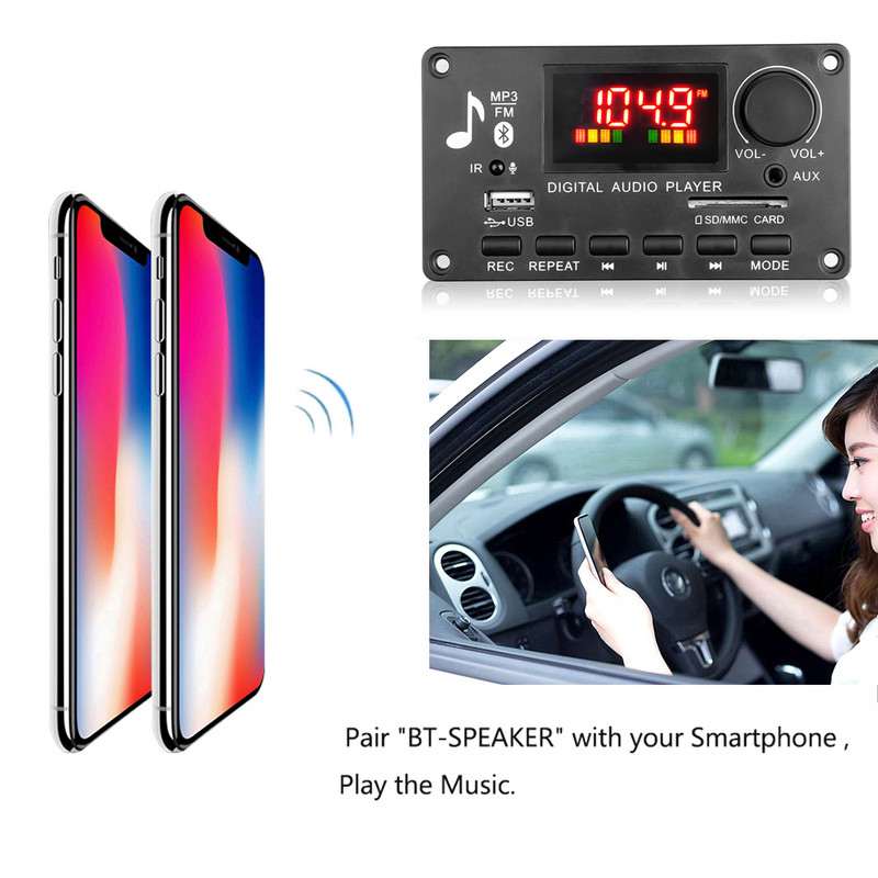 80W erősítő MP3 dekóder tábla 12V 2*40W Bluetooth 5.0 autós FM rádió modul 5V-26V hívásfelvétel MP3 lejátszó támogatás TF USB AUX WAV