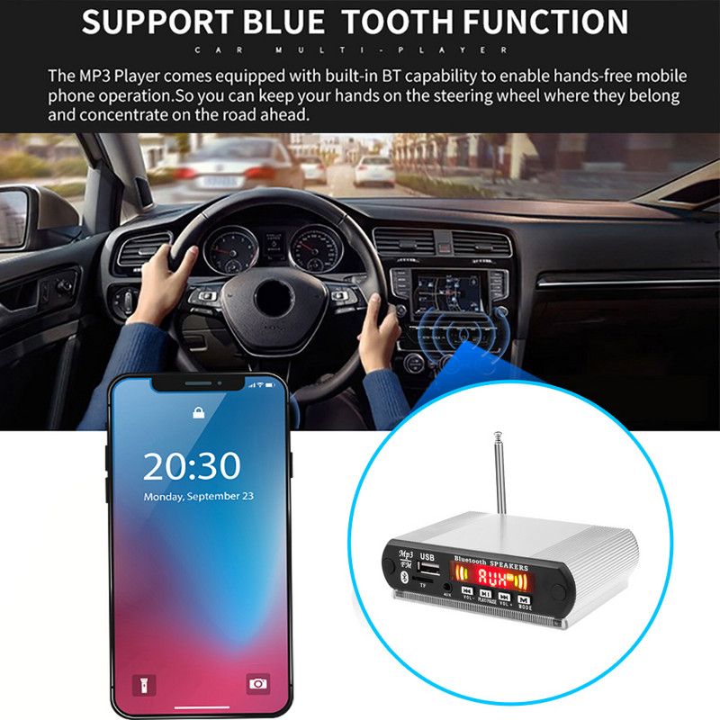 Felvétel Bluetooth5.0 vevő 5V autós készlet MP3 lejátszó dekóder tábla színes képernyő FM rádió TF USB 3.5 mm AUX audio iPhone-hoz