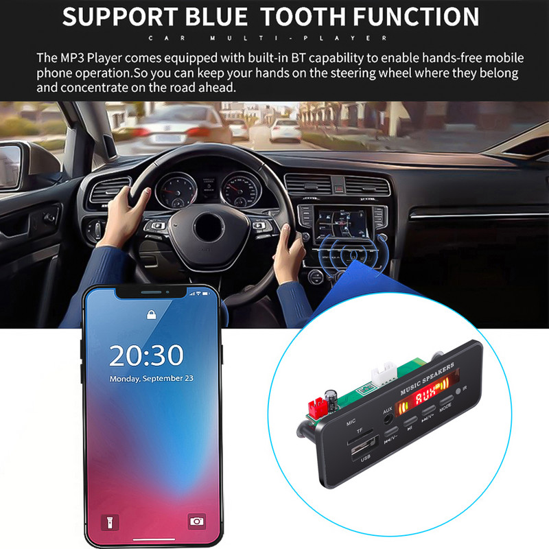 Înregistrare mașină USB Bluetooth V5.0 Player MP3 hands-free Integrat 5-12V MP3 Modulul de placă de decodor Telecomanda USB FM Aux Radio