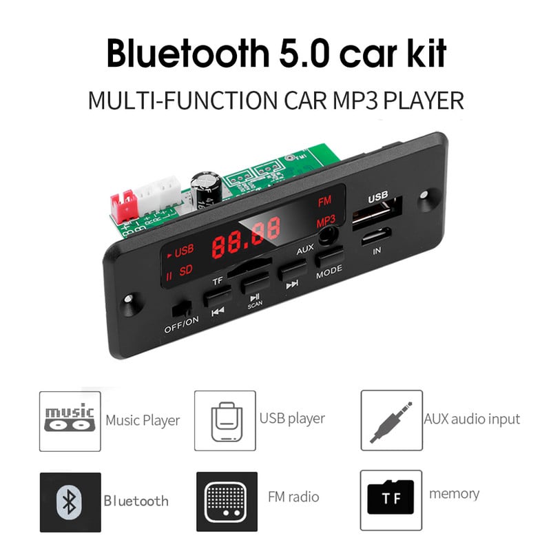 Kebidu Hands-free MP3 Player ploča dekodera 12V Bluetooth 5.0 50W pojačalo Auto FM radio modul Podrška FM TF USB AUX snimači