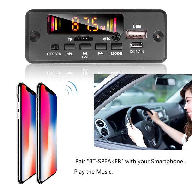 Kebidu Hands-free MP3 Player ploča dekodera 12V Bluetooth 5.0 50W pojačalo Auto FM radio modul Podrška FM TF USB AUX snimači