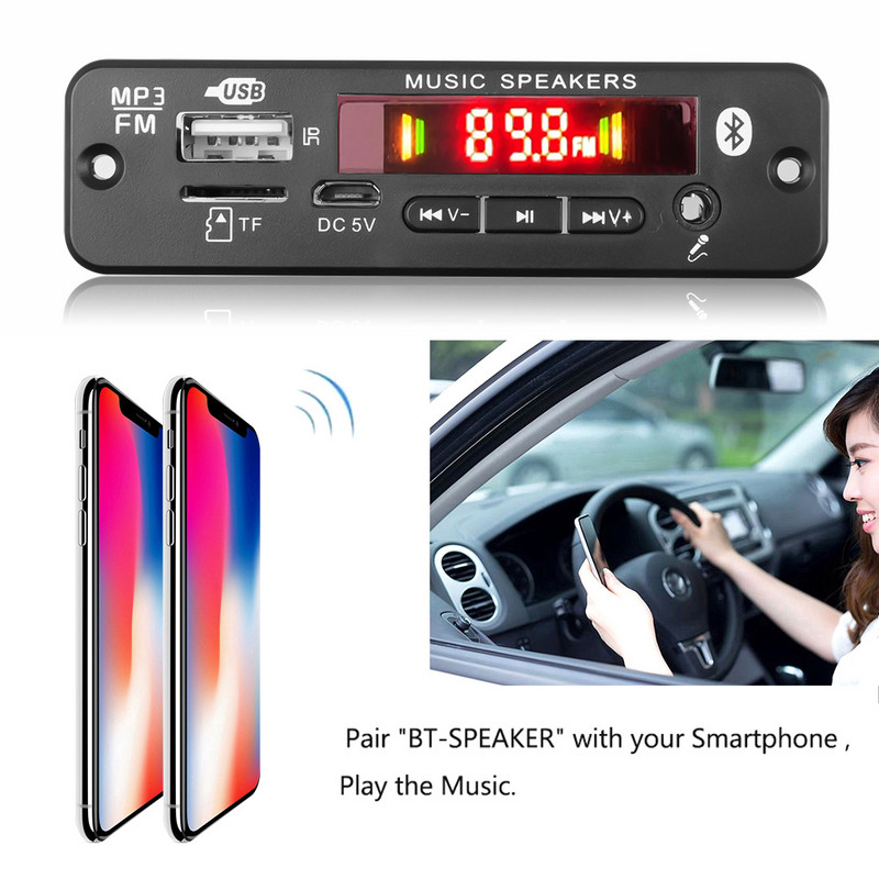 2*20W 40W pastiprinātājs MP3 atskaņotāja dekodera plate 6V-12V Bluetooth 5.0 auto FM radio moduļa atbalsts TF USB AUX 3.5 WMA atskaņotāja dekodētājs