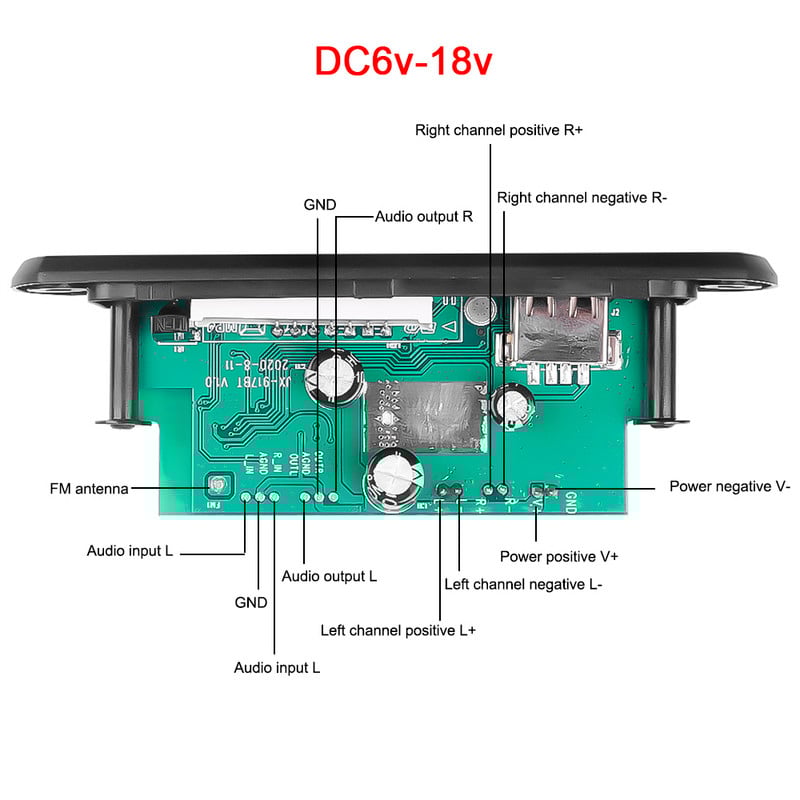 Ενισχυτής 50W Πλακέτα αποκωδικοποιητή MP3 DC 5V 18V Bluetooth V5.0 Συσκευή αναπαραγωγής MP3 αυτοκινήτου Μονάδα εγγραφής USB FM AUX Ραδιόφωνο για ηχείο Handsfree