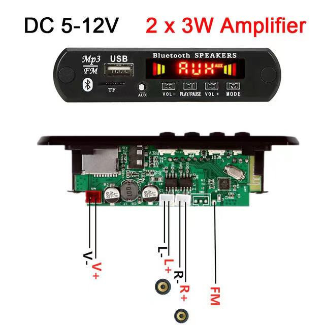 DC 6V 18V 50W stiprintuvo dekoderio plokštė Bluetooth V5.0 automobilinis MP3 grotuvas USB įrašymo modulis FM AUX radijas, skirtas garsiakalbiui laisvų rankų įranga