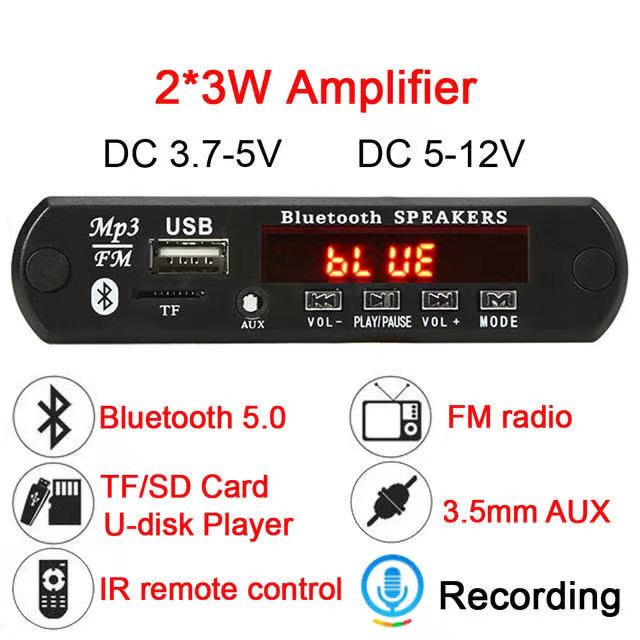 DC 6V 18V 50W stiprintuvo dekoderio plokštė Bluetooth V5.0 automobilinis MP3 grotuvas USB įrašymo modulis FM AUX radijas, skirtas garsiakalbiui laisvų rankų įranga