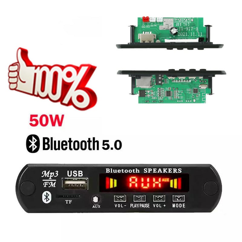 DC 6V 18V 50W stiprintuvo dekoderio plokštė Bluetooth V5.0 automobilinis MP3 grotuvas USB įrašymo modulis FM AUX radijas, skirtas garsiakalbiui laisvų rankų įranga