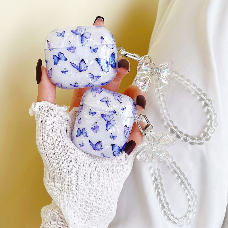 Álmodozó Butterfly Shell kulcstartó karkötő díszítő tok AirPodshoz 1 2 Pro Airpodshoz 3 tok Aranyos puha, ütésálló fülhallgató tok