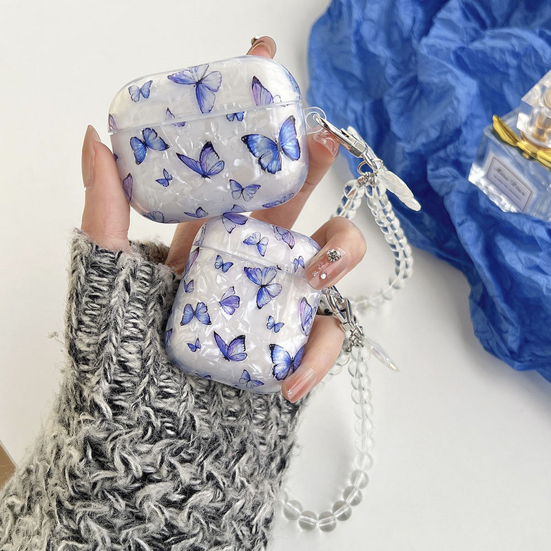 Álmodozó Butterfly Shell kulcstartó karkötő díszítő tok AirPodshoz 1 2 Pro Airpodshoz 3 tok Aranyos puha, ütésálló fülhallgató tok