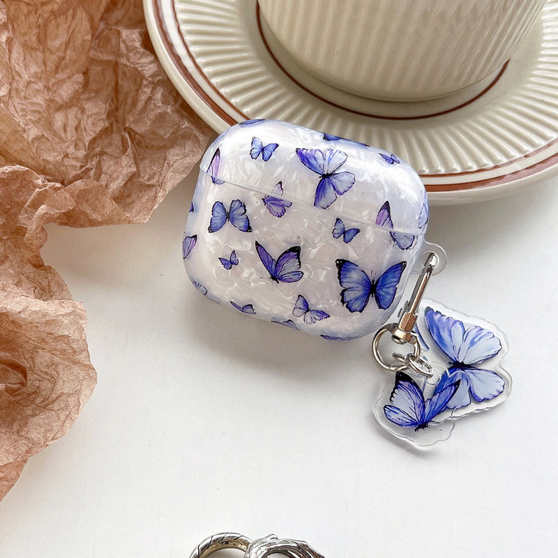 Álmodozó Butterfly Shell kulcstartó karkötő díszítő tok AirPodshoz 1 2 Pro Airpodshoz 3 tok Aranyos puha, ütésálló fülhallgató tok