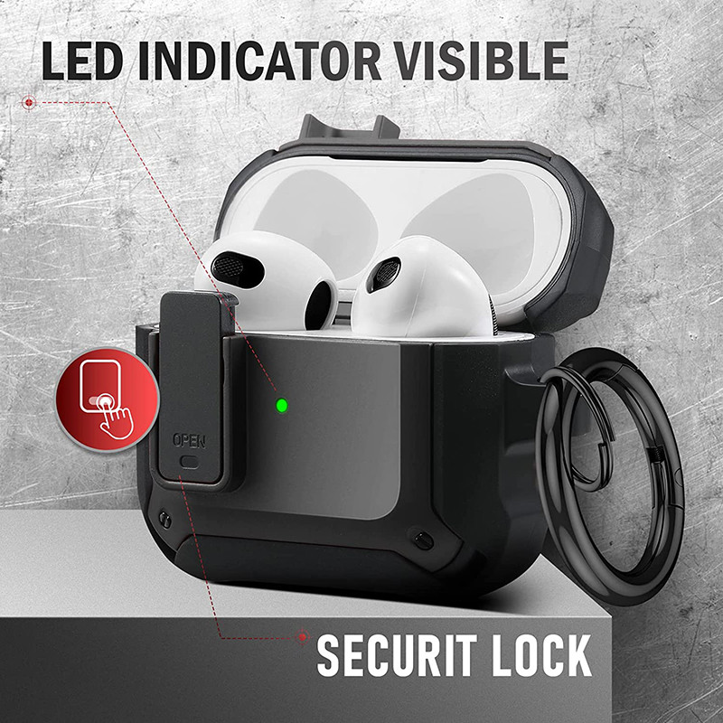 Switch Lock TPU+PC Bluetooth ausinių dėklas, skirtas Airpods 3 2021 Pro 2 Luxury Armor ausinių dėklas, skirtas Airpods 1/2/Pro Cover