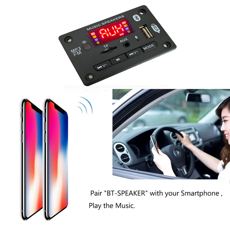 Player MP3 Decodor Placă mâini libere 5V 12V Bluetooth 5.0 Modul radio FM pentru mașină Suport FM TF USB Înregistratoare AUX