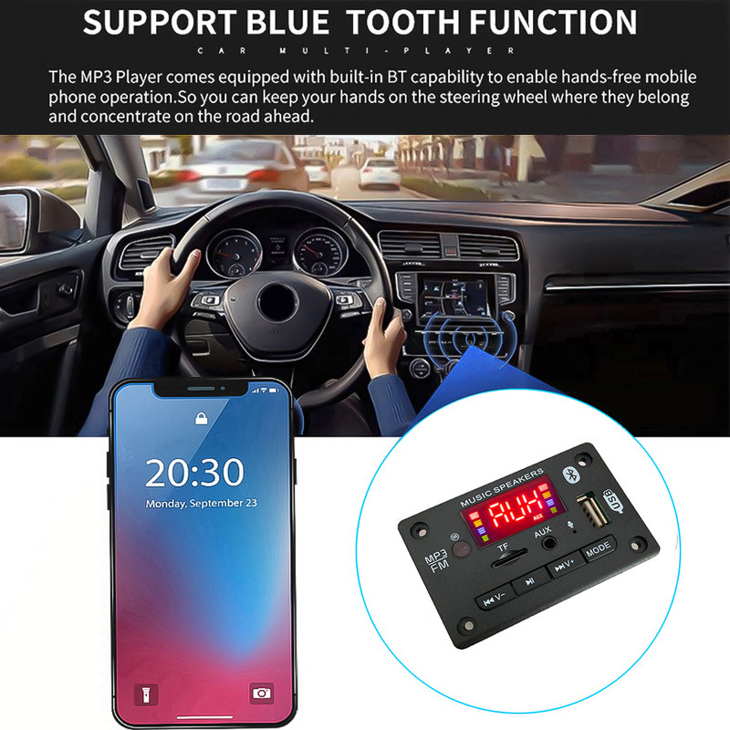 Player MP3 Decodor Placă mâini libere 5V 12V Bluetooth 5.0 Modul radio FM pentru mașină Suport FM TF USB Înregistratoare AUX
