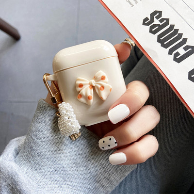 Husă drăguță, retro, bej, pentru Apple AirPods 1 2, a treia generație, husă Bear Cherry pentru AirPods Pro Husă, breloc, șnur, husă de lux