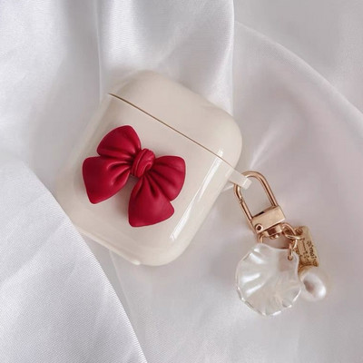 Husă drăguță, retro, bej, pentru Apple AirPods 1 2, a treia generație, husă Bear Cherry pentru AirPods Pro Husă, breloc, șnur, husă de lux