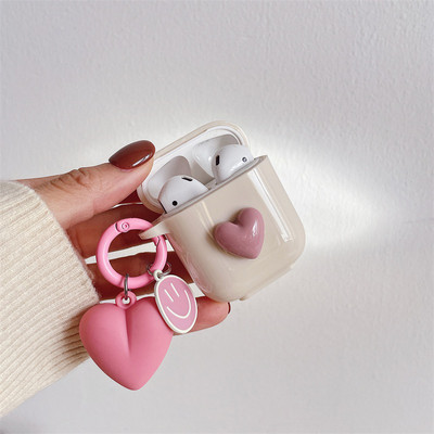 Husă drăguță, retro, bej, pentru Apple AirPods 1 2, a treia generație, husă Bear Cherry pentru AirPods Pro Husă, breloc, șnur, husă de lux
