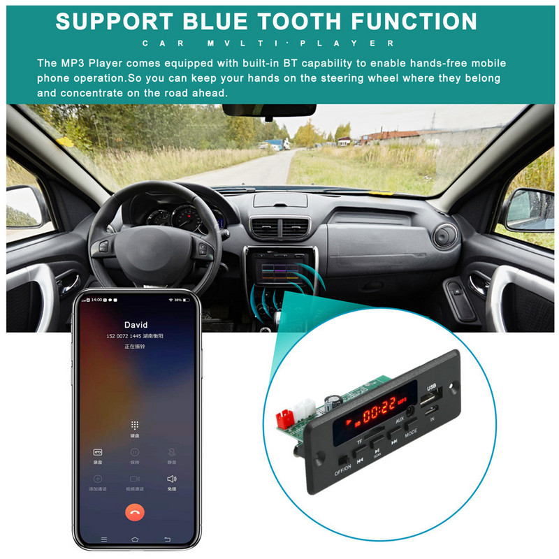 Hands-free MP3 Player Decoder Board 12V Bluetooth5.0 ενισχυτής 50W Υποστήριξη μονάδας ραδιοφώνου FM αυτοκινήτου FM TF USB AUX Recorders