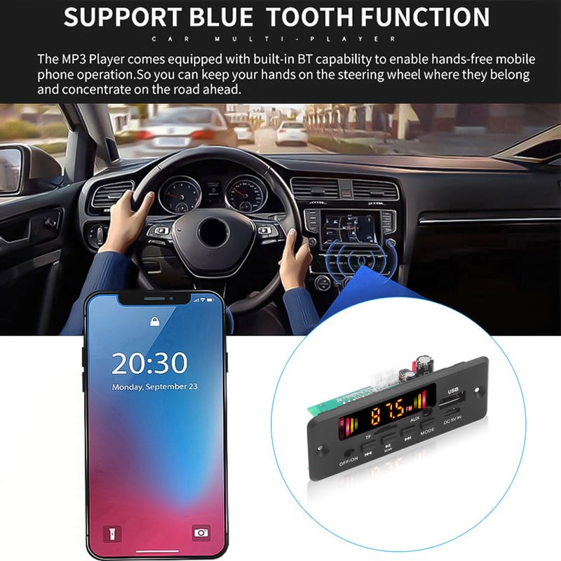 Bluetooth 5.0 Автомобилно радио MP3 плейър Декодерна платка DC 5V 12V 32V Handsfree Поддръжка Запис FM TF SD карта AUX 2 x 3W усилвател