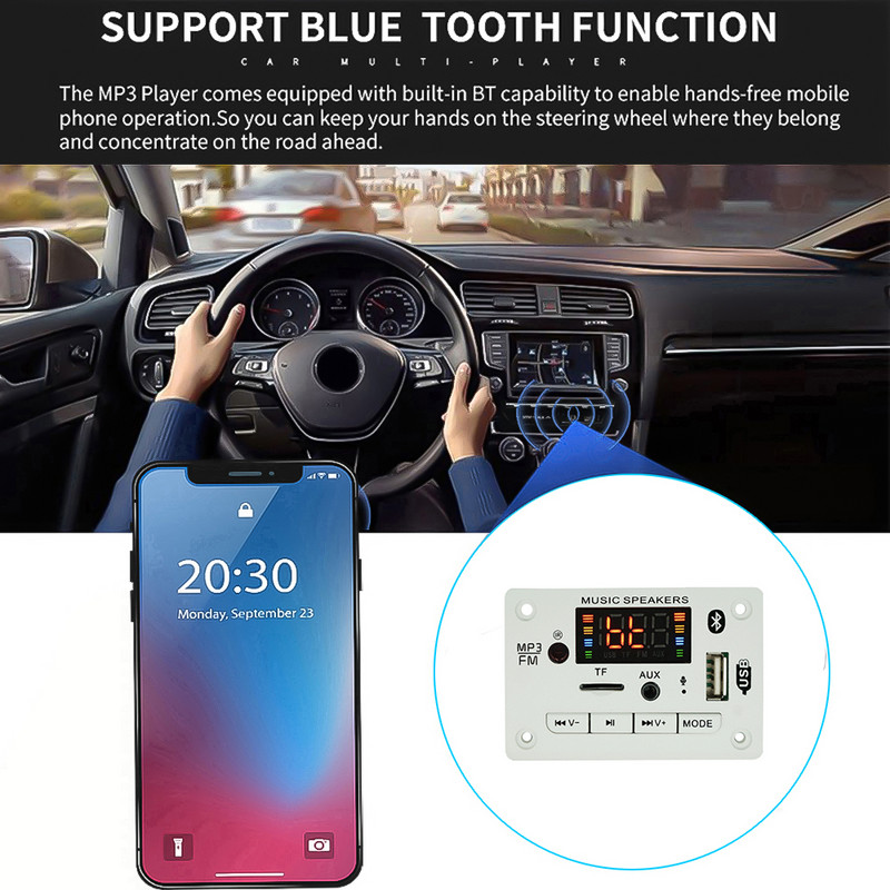 Placă de decodor pentru player MP3 fără mâini 5V 12V Bluetooth 5.0 Modul radio FM pentru mașină Suport FM TF USB AUX Recordere