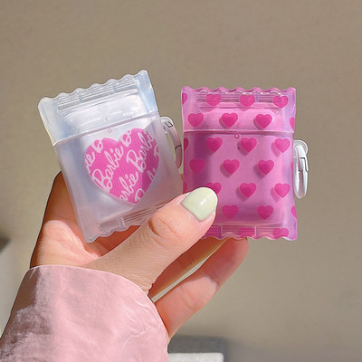 Калъф за слушалки Pink Heart Candy за AirPods 1/2 3 Pro 2 Защитен капак за AirPod 3rd Case Sweet Rose Red Girls Shell Keyring