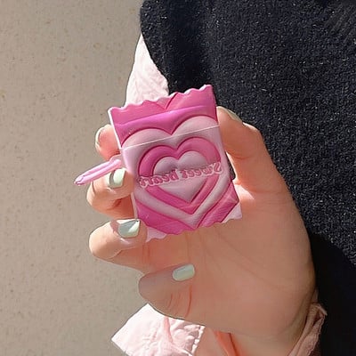 Husă pentru căști Pink Heart Candy pentru AirPods 1/2 3 Pro 2 Husă de protecție pentru AirPod 3rd Husă Sweet Rose Red Girls Shell Breloc