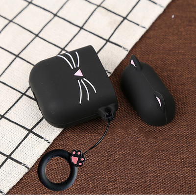 Husă drăguță de pisică cu barbă pentru Apple Airpods 1 2 Husă moale pentru căști Bluetooth fără fir din silicon pentru Airpods Charing Box Shell