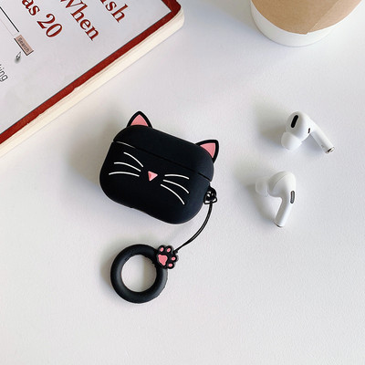 Husă drăguță de pisică cu barbă pentru Apple Airpods 1 2 Husă moale pentru căști Bluetooth fără fir din silicon pentru Airpods Charing Box Shell