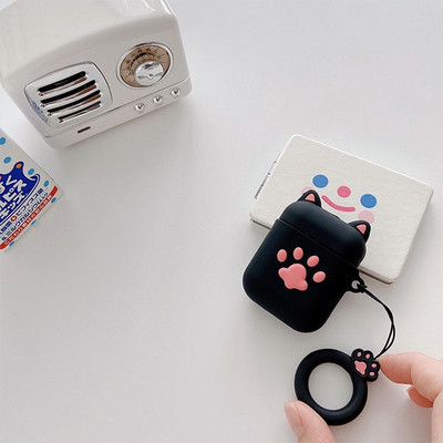 Husă drăguță de pisică cu barbă pentru Apple Airpods 1 2 Husă moale pentru căști Bluetooth fără fir din silicon pentru Airpods Charing Box Shell