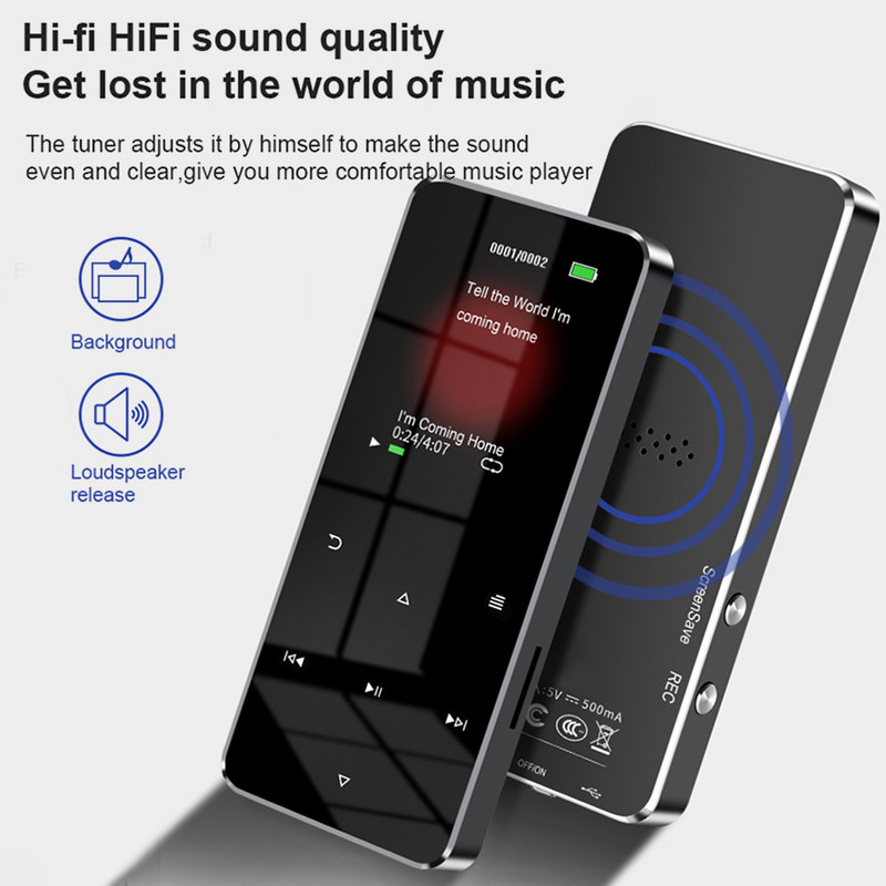 1,8-palcový TFT hudobný prehrávač s dotykovou obrazovkou, Bluetooth kompatibilný 5.0 MP3 hudobný prehrávač, FM rádio s nahrávaním elektronických kníh, vstavaný reproduktor