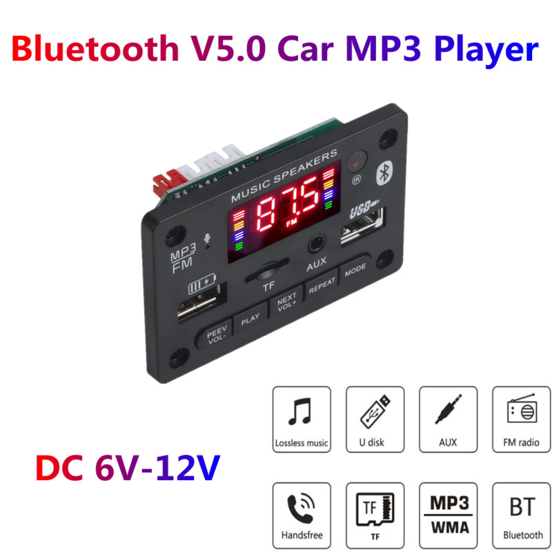 ARuiMei mikrofon kihangosító 6v-12v Bluetooth5.0 MP3 dekódoló tábla modul vezeték nélküli autós USB MP3 lejátszó TF kártyahely / USB / FM