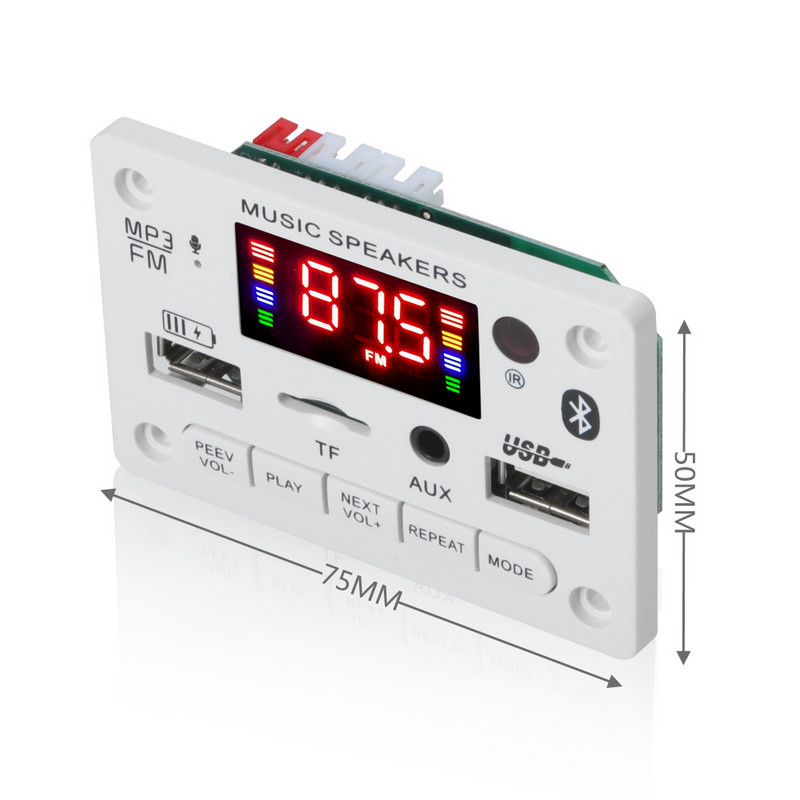 ARuiMei mikrofon kihangosító 6v-12v Bluetooth5.0 MP3 dekódoló tábla modul vezeték nélküli autós USB MP3 lejátszó TF kártyahely / USB / FM