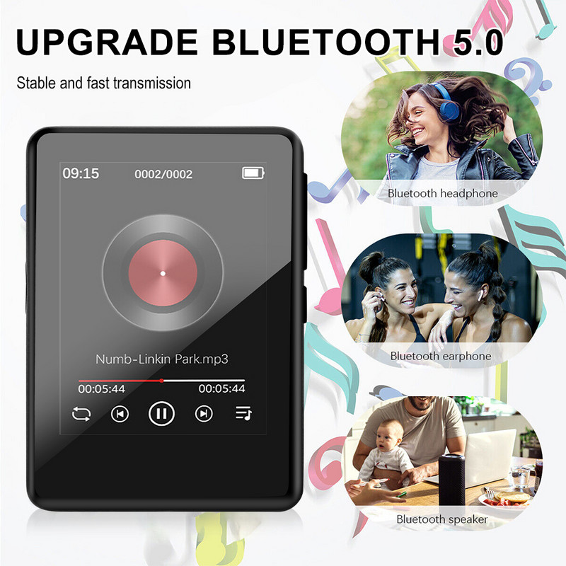 Cel mai nou 2022 Bluetooth 5.0 Metal MP3 Player Ecran tactil complet Difuzor încorporat cu E-book Radio FM Înregistrare Video Player MP4