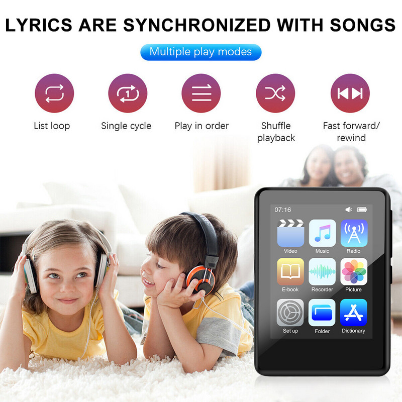 Cel mai nou 2022 Bluetooth 5.0 Metal MP3 Player Ecran tactil complet Difuzor încorporat cu E-book Radio FM Înregistrare Video Player MP4