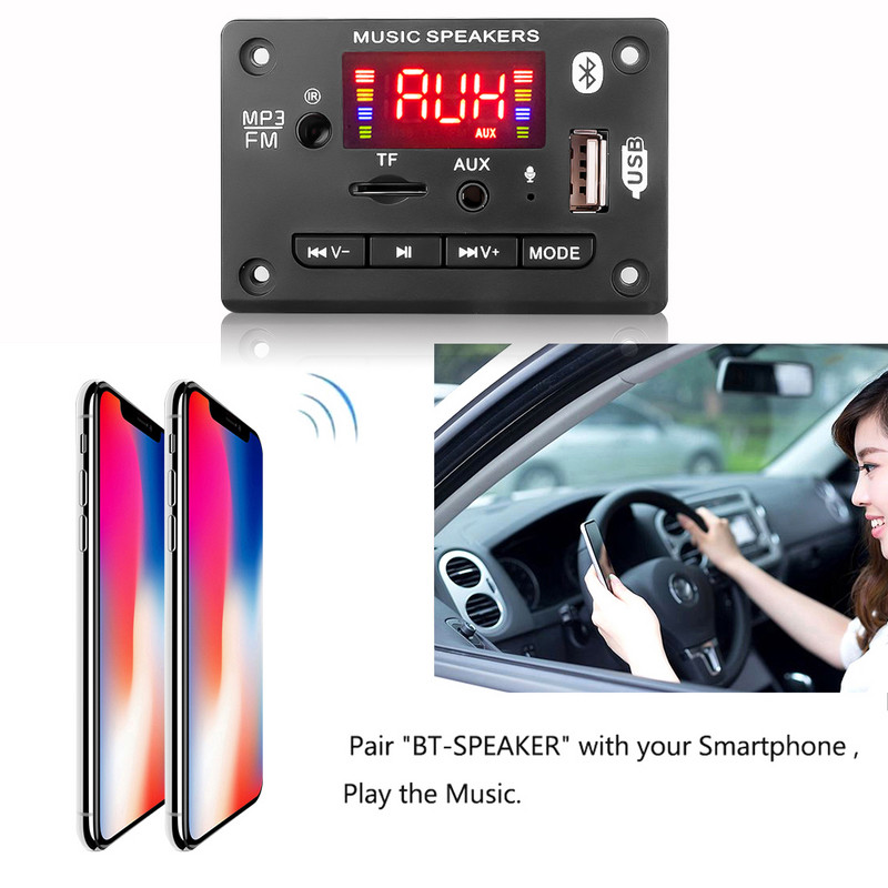 Handsfree Bluetooth 5.0 ploča za dekodiranje, bežični automobilski USB MP3 player, daljinski modul ploče, utor za Bluetooth TF karticu / USB / FM