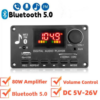 40 W-os erősítő Bluetooth 5.0 MP3 dekóder tábla 12V kihangosító barkács zenelejátszó autós FM rádió TF USB felvétel mappa váltás