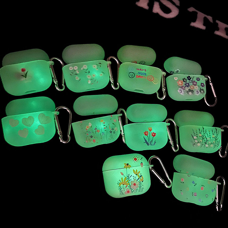 Világító aranyos virágos mosolygó szív AirPods tokok matt szilikon fülhallgató tok Apple AirPod Pro 2 3 1 sötétben világít horoggal