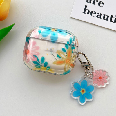 Koreai aranyos, friss virágok leveles tok kulcstartóval AirPodshoz 1 2 Pro Bluetooth fülhallgató tok AirPod 3 készülékhez 2 puha fejhallgató burkolat