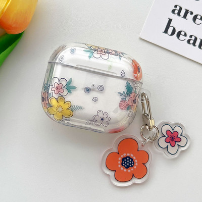Koreai aranyos, friss virágok leveles tok kulcstartóval AirPodshoz 1 2 Pro Bluetooth fülhallgató tok AirPod 3 készülékhez 2 puha fejhallgató burkolat