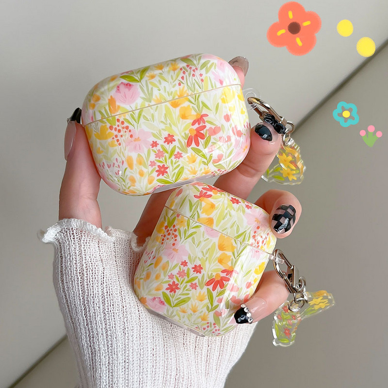 Koreai aranyos, friss virágok leveles tok kulcstartóval AirPodshoz 1 2 Pro Bluetooth fülhallgató tok AirPod 3 készülékhez 2 puha fejhallgató burkolat