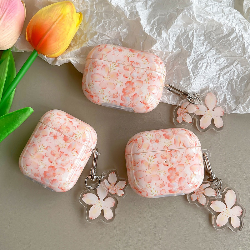 Koreai aranyos, friss virágok leveles tok kulcstartóval AirPodshoz 1 2 Pro Bluetooth fülhallgató tok AirPod 3 készülékhez 2 puha fejhallgató burkolat