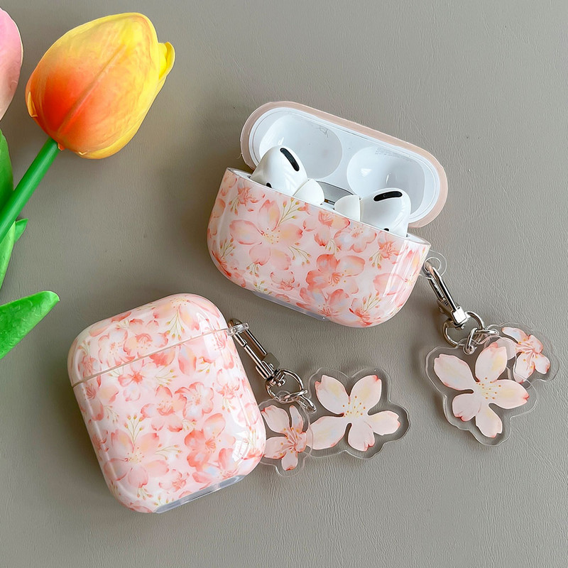 Koreai aranyos, friss virágok leveles tok kulcstartóval AirPodshoz 1 2 Pro Bluetooth fülhallgató tok AirPod 3 készülékhez 2 puha fejhallgató burkolat